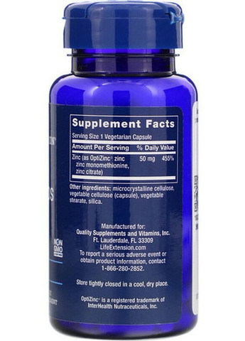 Zinc Caps, High Potency 50 mg 90 Veg Caps LEX18139 Life Extension (258498905)
