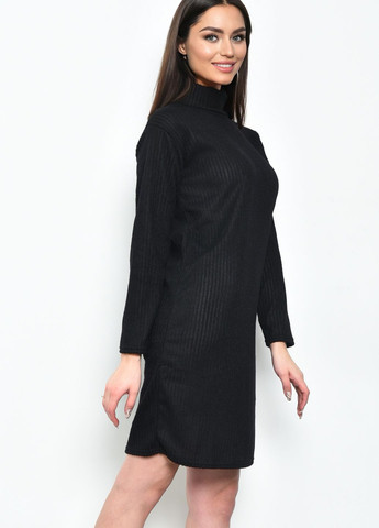 Черное кэжуал платье-гольф женское в рубчик черного цвета футляр Let's Shop однотонное