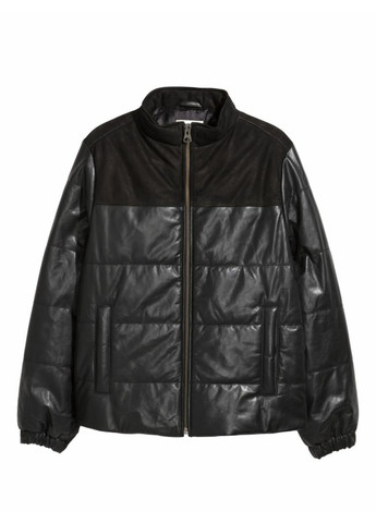Черная демисезонная мужская утепленная кожаная куртка н&м (56426) xlчерная H&M