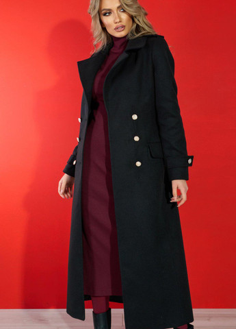 Чорне Жіночий верхній одяг Лаконічне приталене пальто з гарною фурнітурою (5607) Lemanta