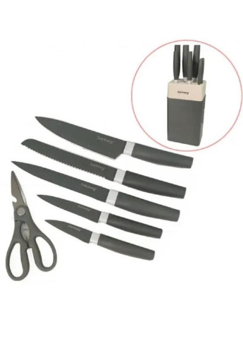 Практичний набір кухонних ножів RB8808 із 7 предметів з підставкою Rainberg чорний, нержавіюча сталь