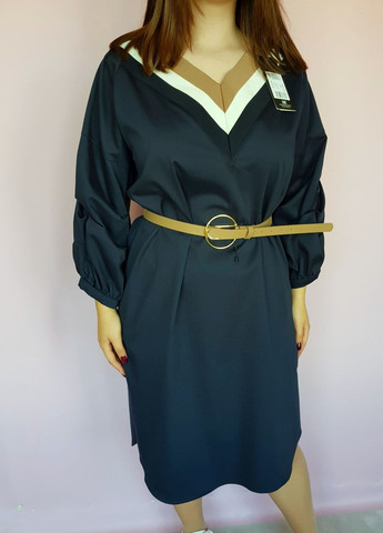 Синее повседневный платье миди спортивное прямое синее а-силуэт Piena однотонное