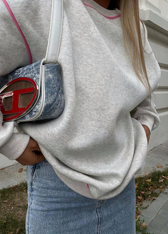 Светло-серый стильный oversize свитшот из турецкой трёхнитки на флисе пенье, однотонный приятный к телу оверсайз свитшот (277963344)