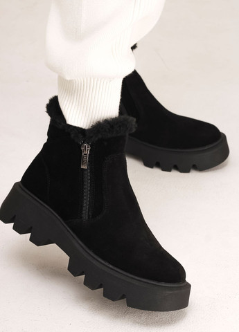 Зимние ботинки с двумя молниями черные замша Kento без декора из натуральной замши