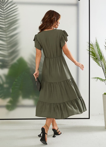 Оливковое (хаки) женское платье миди цвет хаки р.42/44 435749 New Trend