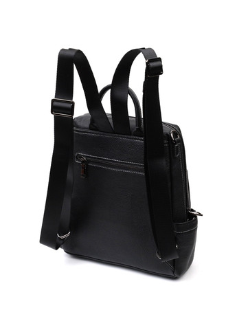 Місткий жіночий рюкзак-сумка прошитий білим рядком з натуральної шкіри 22314 Чорний Vintage (276457472)