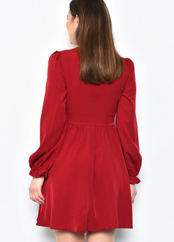 Красное кэжуал платье женское шифоновое красного цвета баллон Let's Shop однотонное