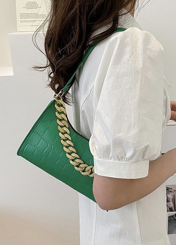 Женская маленькая сумочка багет рептилия крокодиловая кожа зеленая No Brand (259470393)