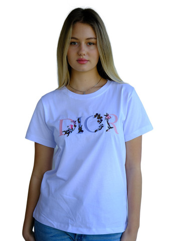 Белая летняя футболка женская cristian Dior