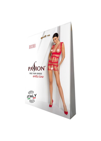 Бодістокінг-сукня Passion BS089 red, міні, плетіння у вигляді павутини ADDICTION (258261726)