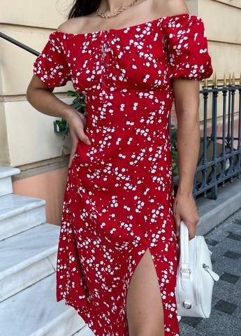 Красное праздничный, повседневный, кэжуал, коктейльное летнее платье из хлопковой турецкой ткани No Brand
