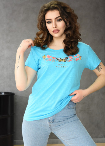 Блакитна літня футболка жіноча блакитного кольору Let's Shop