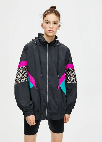 Вітровка,чорний-зелений-рожевий, Pull & Bear (257521379}