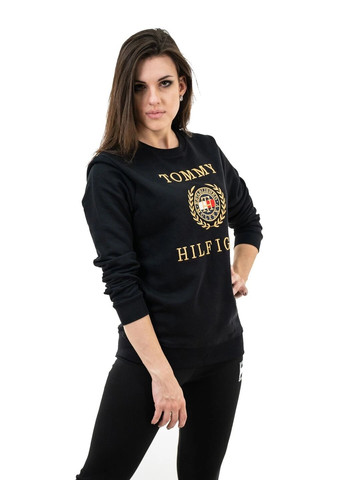 Світшот жіночий Tommy Hilfiger - Прямий крій логотип чорний кежуал бавовна органічна - (265014681)