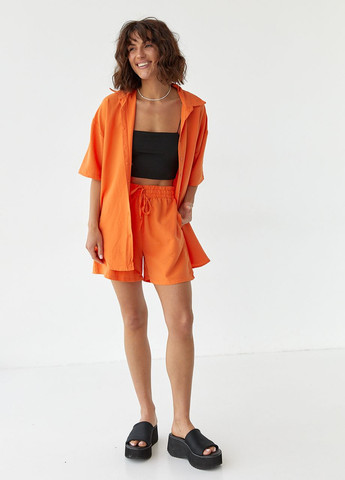 Летний костюм с удлиненной рубашкой и шортами - оранжевый Lurex (262737665)
