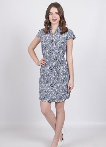 Світло-синя кежуал сукня жіноча 004 квіти білий чорний софт джинсовий Актуаль