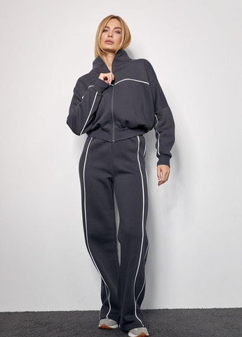 Утепленный женский спортивный костюм с акцентными полосками - темно-серый Lurex (275868123)