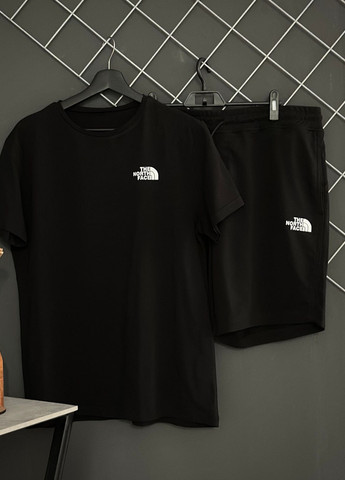Чорний літній шорти tnf білий лого + футболка tnf чорна Vakko