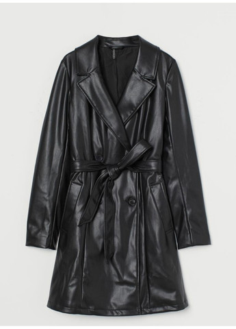 Чорна демісезонна жіночий короткий тренч з екошкіри (55724) 34 чорний H&M