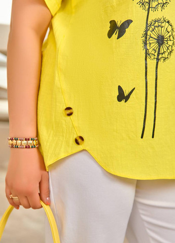 Жёлтая женская льняная блуза цвет желтый р.46/48 433018 New Trend
