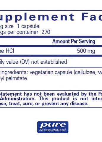 L-Lysine 500 mg 270 Caps PE-01242 Pure Encapsulations (256721219)
