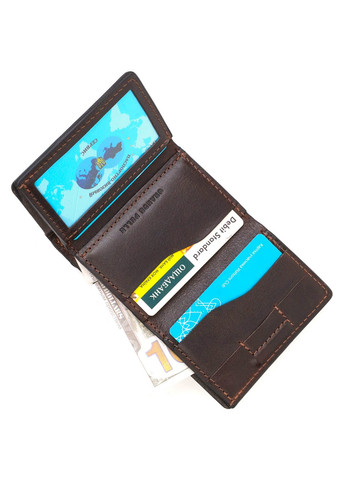 Зручний чоловічий гаманець у три складання 16787 Темно-коричневий Grande Pelle (260359855)