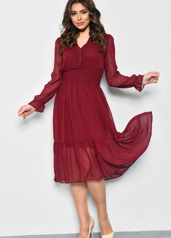Бордовое кэжуал платье женское шифоновое бордового цвета баллон Let's Shop однотонное