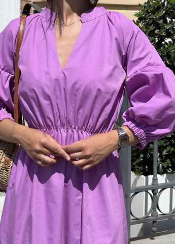 Фіолетова кежуал стильна літня бавовняна сукня міді дзвін INNOE однотонна