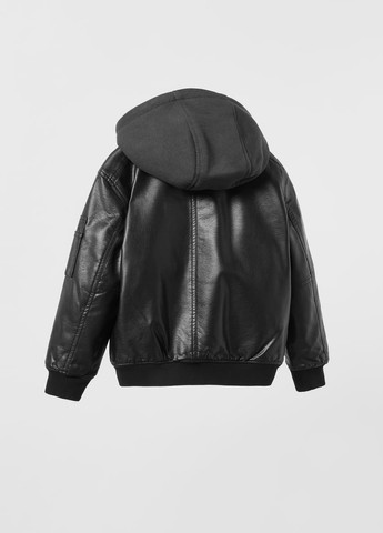 Черная демисезонная куртка бомбер для мальчика из искусственной кожи и съемным капюшоном 8619 122 см черный 64024 Zara