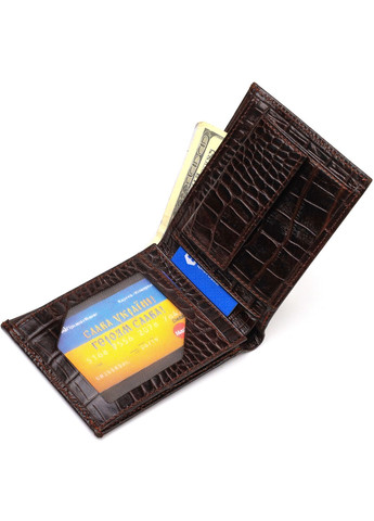 Мужской бумажник без застежки из натуральной кожи с тиснением под крокодила 21763 Коричневий Canpellini (259874024)