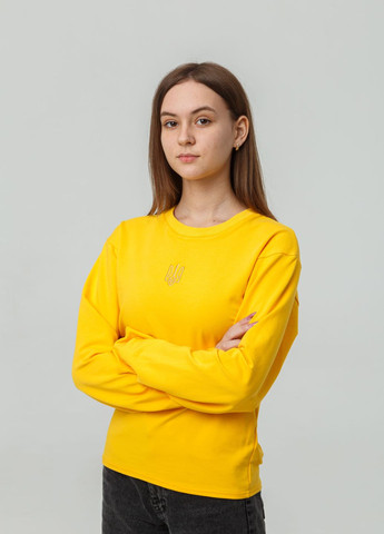 Женский лонгслив оверсайз с вышивкой "Тризуб класичний" жолтый Мальви (267653531)