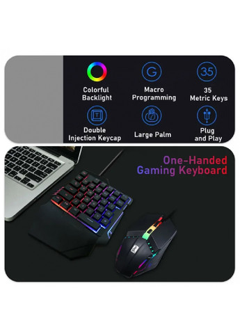 Комплект набір ігровий геймерський багатофункціональна одноручна клавіатура миша з підсвічуванням (476171-Prob) Unbranded (277159317)