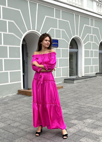 Розовое женское длинное платье с рукавом малинового цвета р.2xl/3xl 386980 New Trend