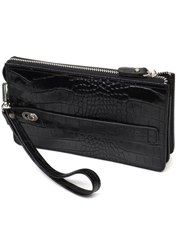 Клатч чоловічий на два відділення з натуральної шкіри з тисненням під крокодила 22044 Чорний Bond (262157994)