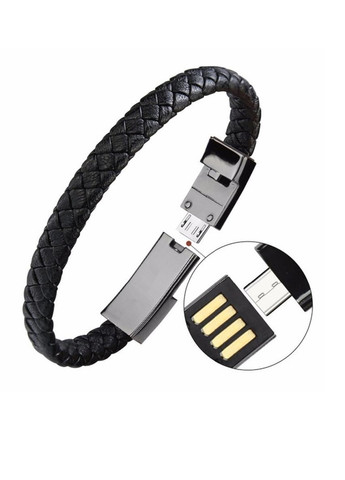 Кабель браслет шкіряний USB  - Type-C чорний 20,5 см No Brand (258661569)