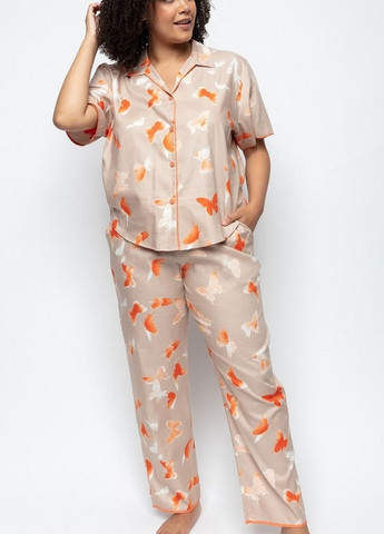 Бежевая всесезон женская пижама 9588-9589 кофта + брюки Cyberjammies Sage