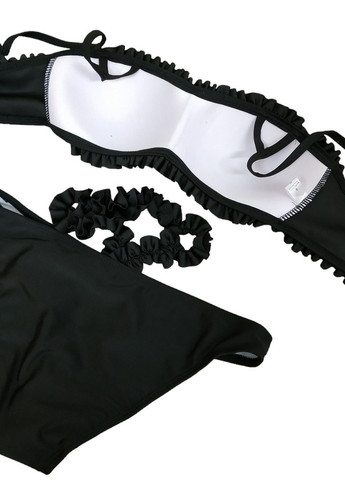 Чорний літній купальник з рюшами плавки з декоративною гумкою жіночий стильний красивий роздільний No Brand 6410