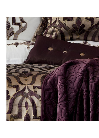 Набір постільна білизна з ковдрою + плед - Morocco purple-gold золотий євро Karaca Home (258186441)