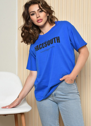 Синяя летняя футболка женская синего цвета размер 44-48 Let's Shop