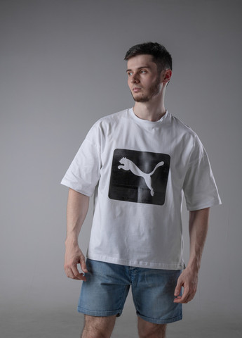 Белая стильна оверсайз футболка з лого puma Vakko