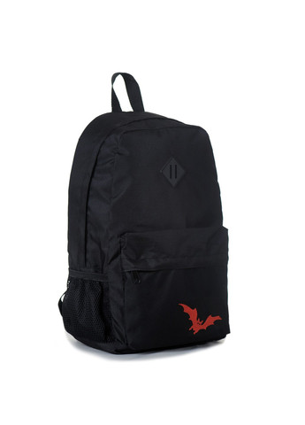 Чорний однотонний місткий жіночий рюкзак з модним принтом кажан червоного кольору водонепроникний No Brand (258591286)