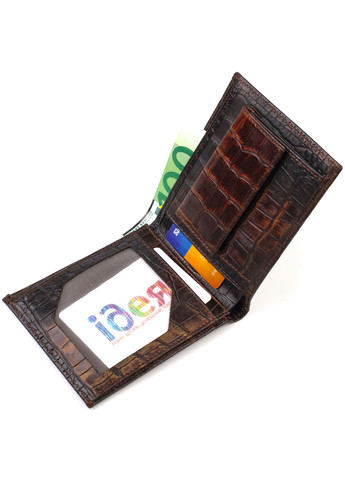 Фактурный мужской горизонтального формата из натуральной кожи с тиснением под крокодила 21759 Коричневый Canpellini (259830013)