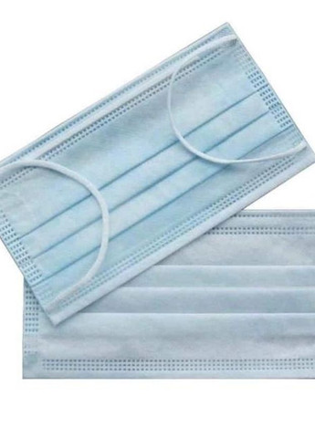Маска медична нестерильна тришарова на гумках з носовим затиском в індивідуальній упаковці 50 штук Блакитний Славна (266905449)
