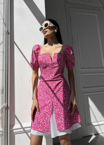 Малиновое повседневный нежное летнее платье Jadone Fashion с цветочным принтом