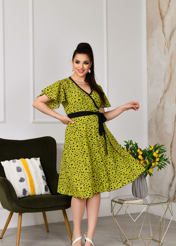 Зеленое женское платье на запах с поясом цвет зеленый р.48/50 432782 New Trend