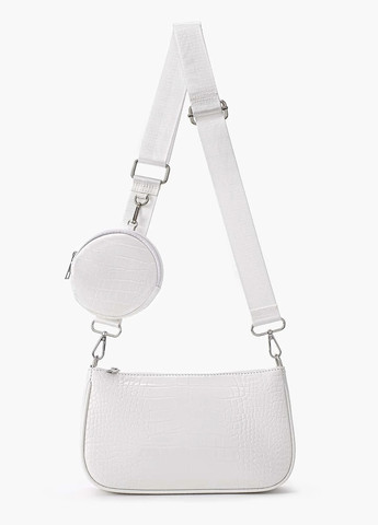 Женская классическая сумочка багет с кошельком рептилия T-132 белая No Brand (259248589)