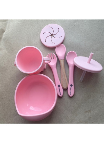 Набір дитячого посуду чашка тарілка прилади харчовий силікон для дітей малюків (475006-Prob) Рожевий Unbranded (260644561)