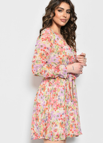 Бежевое кэжуал платье женское бежевого цвета с цветочками баллон Let's Shop с цветочным принтом