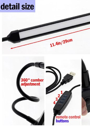Регулируемая металлическая LED лампа USB с 3 цв. темп. и 10 ур. освещ. на прищепке, 80 LED, чорная No Brand (258472177)