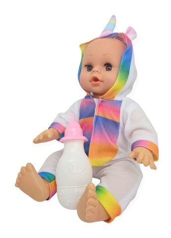 Пупс кукла говорящая плачущая смеющаяся в костюме единорог 29,5 см Little baby с бутылочкой No Brand (277365847)